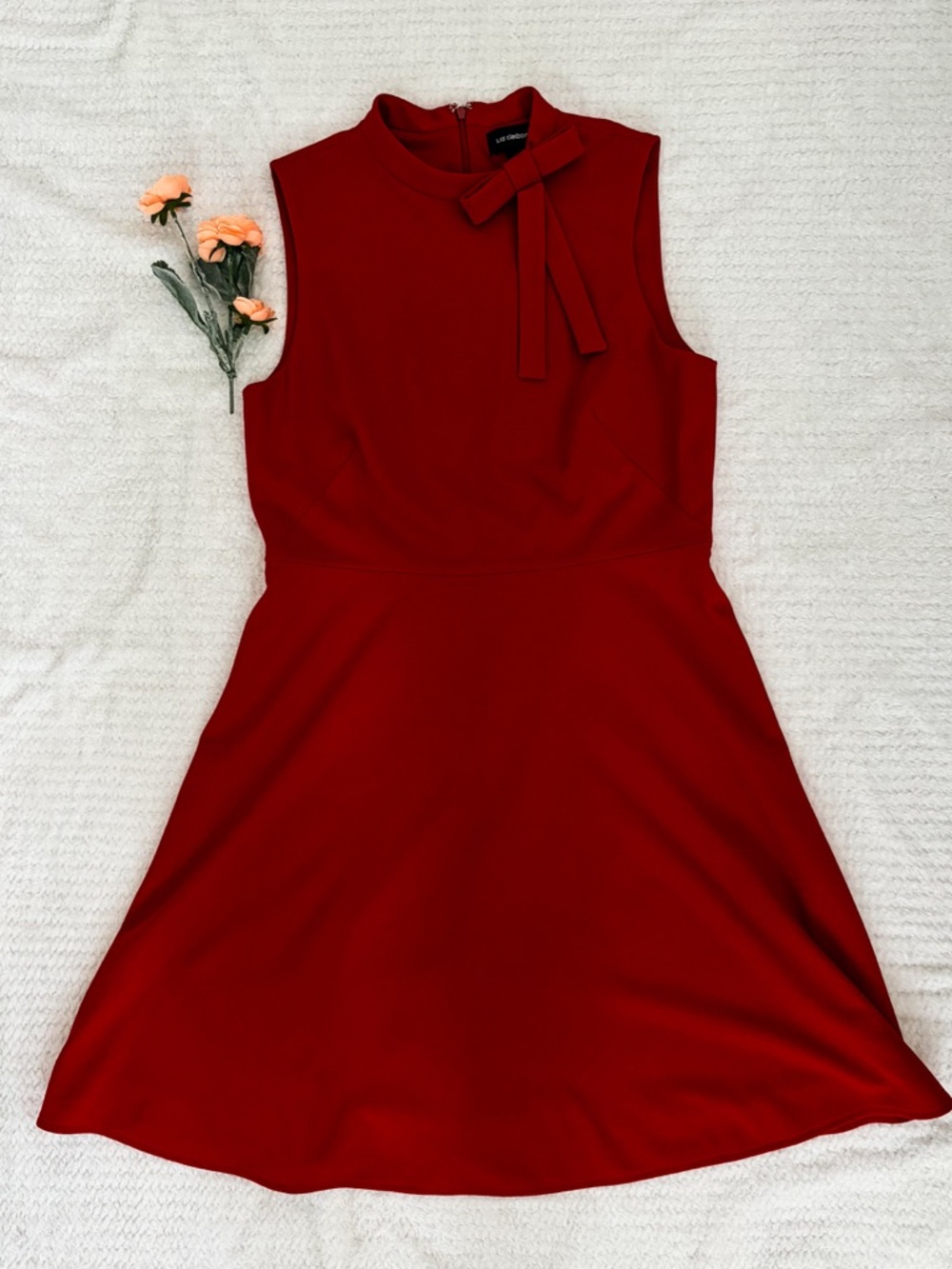 Liz Claiborne Red Sleeveless Bow Mock Neck Fit & Flare Dress - Size 10